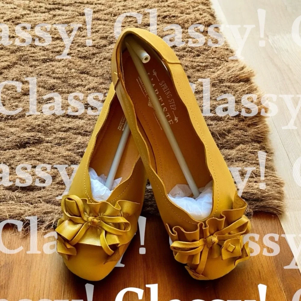 SPRING STEP L’ARTISTE LOUISA BALLERINA FLATS YELLOW LEATHER SZ 37 EU / 6.5-7 US - Picture 11 of 13